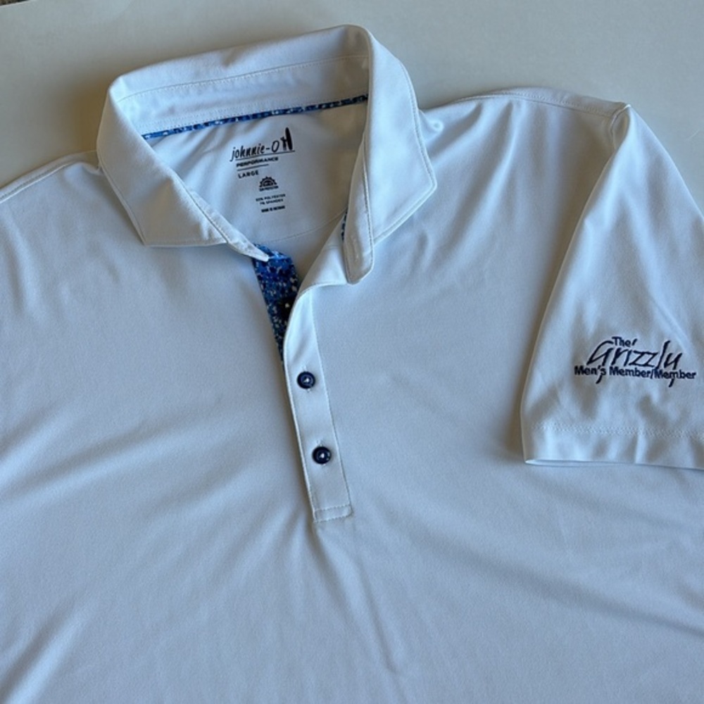 Johnnie-O White Floral Performance Sun Protect Short Sleeve Golf Polo Mens Large